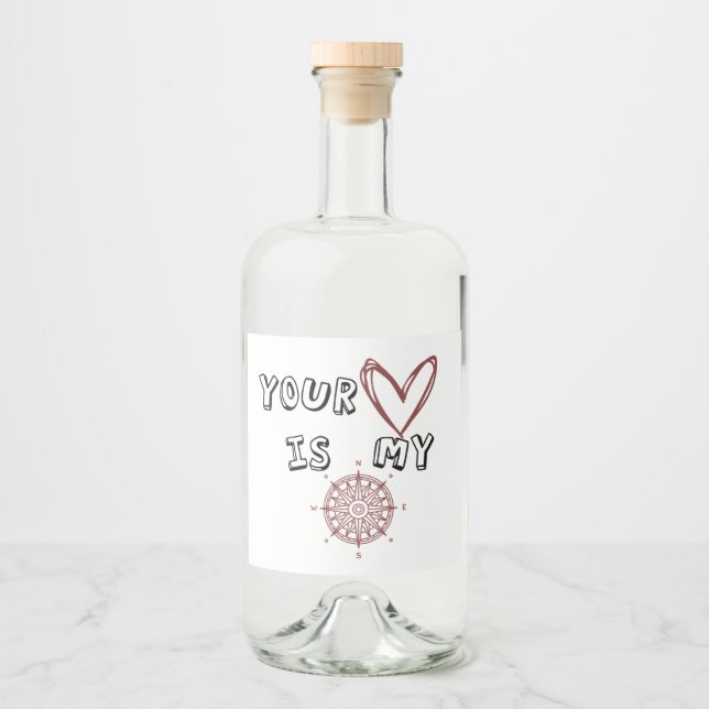 Etiqueta Para Botella De Licor Tu corazón es mi brújula (Anverso)