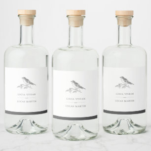 Etiqueta Para Botella De Licor Vintage Bird Black And White Boda