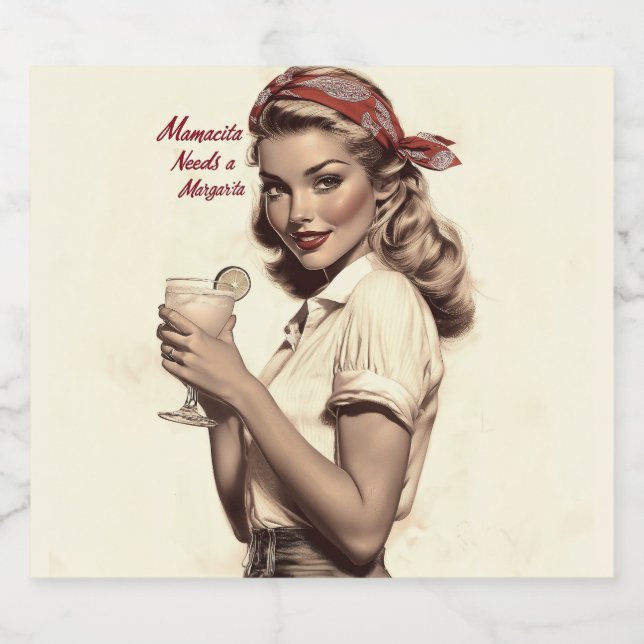 Etiqueta Para Botella De Licor Vintage Pin-Up Style: Mamacita necesita una Margar (Etiqueta única)