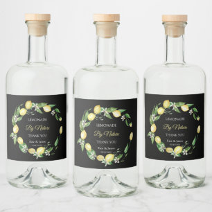Etiqueta Para Botella De Licor Watercolor Floral Lemon Black
