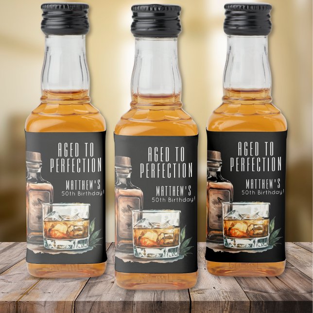 Etiqueta Para Botella De Licor Whisky Envejecido a la Perfección Cumpleaños de Ho (Aged To Perfection Whiskey Men's Birthday Liquor Bottle Label )
