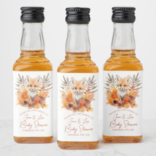 Etiqueta Para Botella De Licor Woodland Fox Greenery Watercolor Leaf Baby Shower