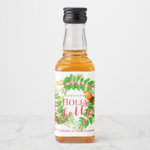 Etiqueta Para Botella De Licor Wreath Holly Jolly Familia Etiqueta de bebida blan
