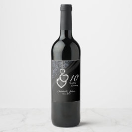 Etiqueta Para Botella De Vino 10.º Aniversario del Boda de Onyx Negro