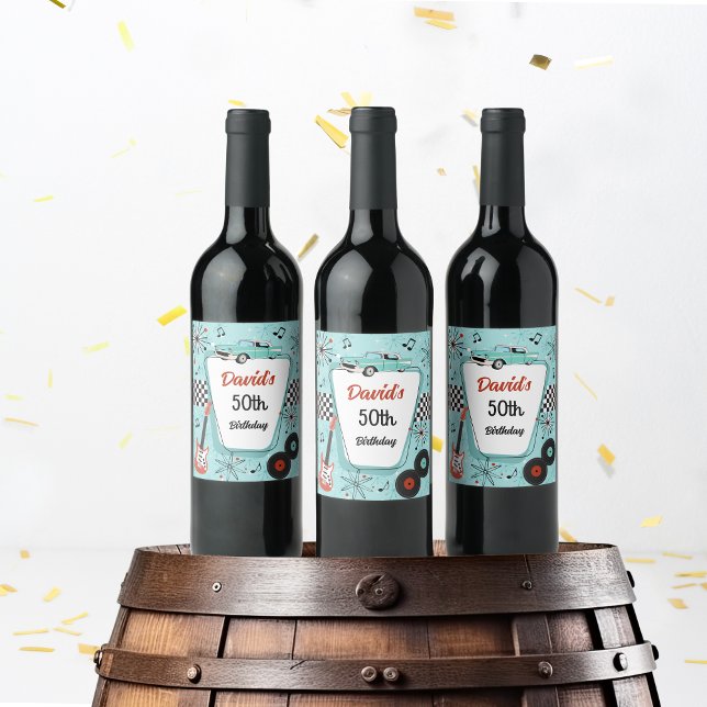 Etiqueta Para Botella De Vino 1950's Retro Party  (Retro 1950s personalized wine label)