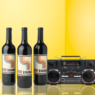 Etiqueta Para Botella De Vino 1986 Cumpleaños 40 Retro Raya Vintage