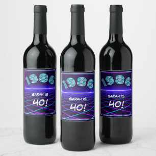 Etiqueta Para Botella De Vino 1986 Neon Retro 40 Cumpleaños Fiesta 80s Synthwave