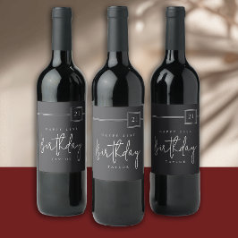 Etiqueta Para Botella De Vino 21.º cumpleaños elegante negro plano Minimalista