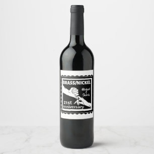 Etiqueta Para Botella De Vino 21° aniversario boda níquel de latón tradicional