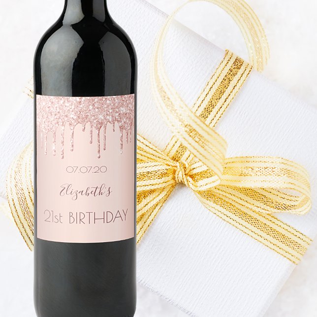 Etiqueta Para Botella De Vino 21 años fiesta rosa goteo de oro (Subido por el creador)