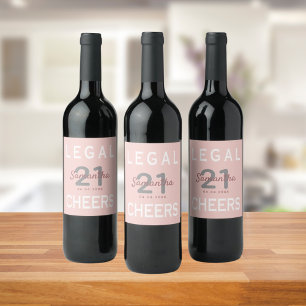 Etiqueta Para Botella De Vino 21 cumpleaños fiesta rosa oro color rosa legal