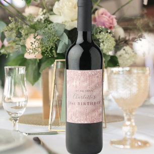 Etiqueta Para Botella De Vino 21 cumpleaños rosa nombre de purpurina de oro