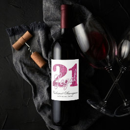 Etiqueta Para Botella De Vino 21 y legal | Fun Pink Faux Purpurina 21 cumpleaños