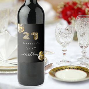 Etiqueta Para Botella De Vino 21st birthday black gold leopard animal