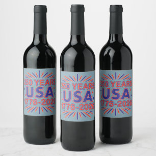 Etiqueta Para Botella De Vino 250 años EE.UU. 1776-2026 Semiquincentenario