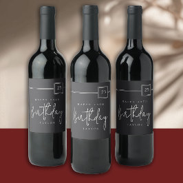 Etiqueta Para Botella De Vino 25.º cumpleaños elegante negro plano Minimalista