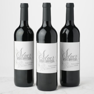 Etiqueta Para Botella De Vino 25° Aniversario de Plata con Fecha e Iniciales