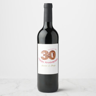 Etiqueta Para Botella De Vino 30º Feliz aniversario Dorado Metálico agregar nomb