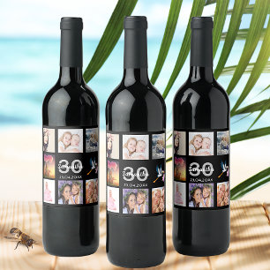 Etiqueta Para Botella De Vino 30.º collage de fotos de fiestas de cumpleaños neg