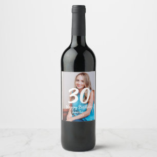 Etiqueta Para Botella De Vino 30.º cumpleaños añadir nombre fecha año foto blanc
