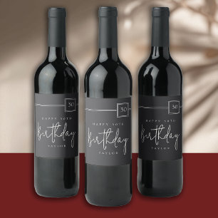 Etiqueta Para Botella De Vino 30.º cumpleaños elegante negro plano Minimalista