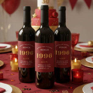 Etiqueta Para Botella De Vino 30.º Nacimiento 1996 Red Gold Elegant Moda