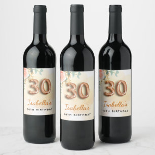 Etiqueta Para Botella De Vino 30.º nombre de eucalipto de flor de oro rosa de cu