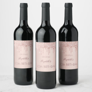 Etiqueta Para Botella De Vino 30.º rosa de cumpleaños dorado goteo nombre