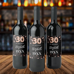 Etiqueta Para Botella De Vino 30.º rosa negro de estrellas de oro