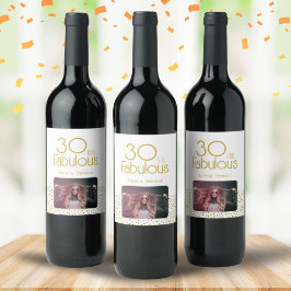 Etiqueta Para Botella De Vino 30 y Fabulous Gold Purpurina 30th Birthday Photo