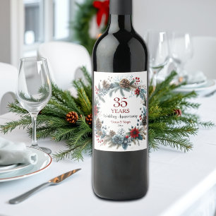 Etiqueta Para Botella De Vino 35° aniversario de Coral Boda invierno elegante