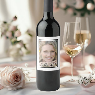 Etiqueta Para Botella De Vino 40.ª foto de cumpleaños blanco negro