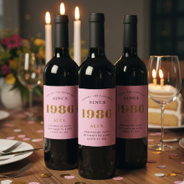 Etiqueta Para Botella De Vino 40.º Nacimiento 1986 Moda Elegante Oro Rosado
