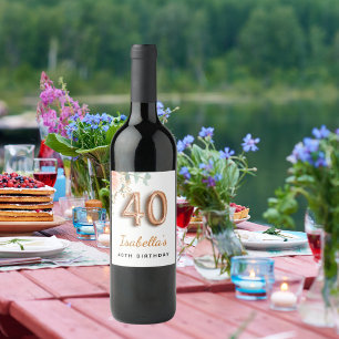 Etiqueta Para Botella De Vino 40.º rosa floral oro eucalipto monograma