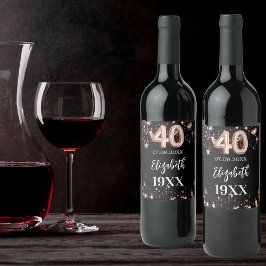 Etiqueta Para Botella De Vino 40.º rosa negro de estrellas de oro