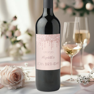 Etiqueta Para Botella De Vino 40 años fiesta rosa purpurina de oro 40 años
