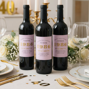 Etiqueta Para Botella De Vino 40 cumpleaños nacido en 1986 Añadir nombre gris ro