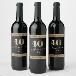 Etiqueta Para Botella De Vino 40 es el nuevo oro 29 en negro 40 Fiesta de cumple