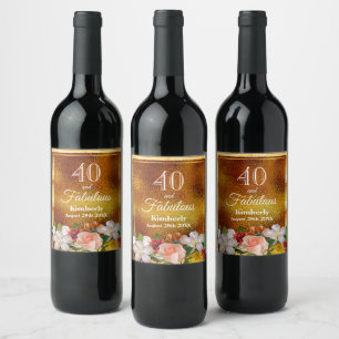 Etiqueta Para Botella De Vino 40 fabulosas fiestas de cumpleaños flores de oro e