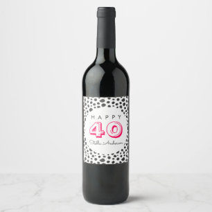 Etiqueta Para Botella De Vino 40.o Modelo de puntos del negro de la diversión d