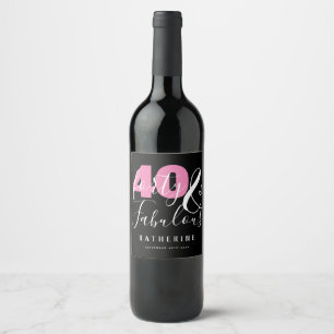 Etiqueta Para Botella De Vino 40 Y Fabuloso Elegante Fiesta 40 de Cumpleaños