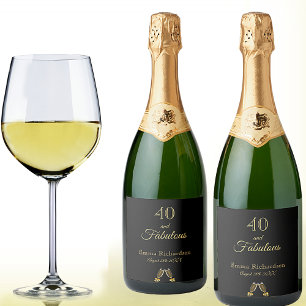 Etiqueta Para Botella De Vino 40 y fabuloso nombre de oro negro divertido