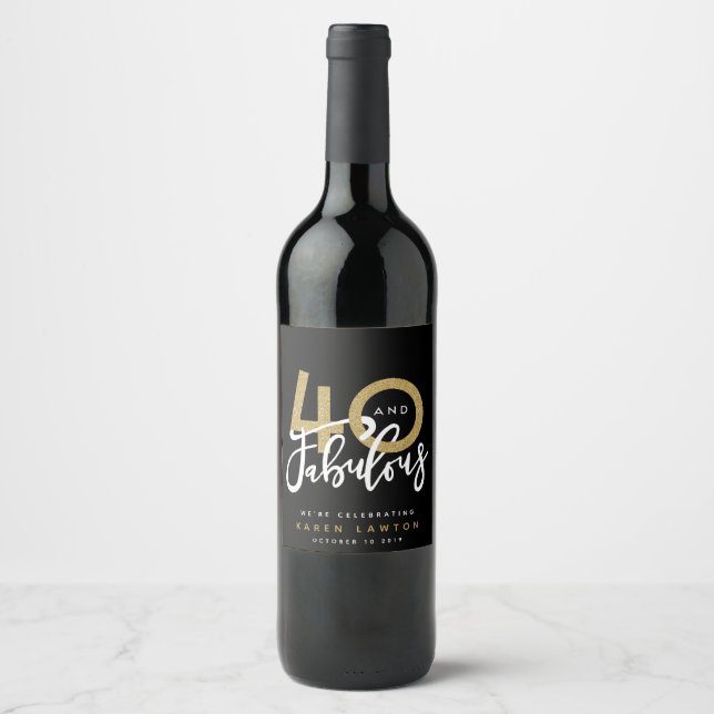 Etiqueta Para Botella De Vino 40 y oro fabuloso (Anverso)