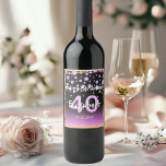 Etiqueta Para Botella De Vino 40th birthday party diamonds glitter purple black<br><div class="desc">An elegant, glamorous and girly 40th birthday wine or sparkling wine bottle label. Purple and black colored faux glitter with faux diamond sprinkle and a golden frame. Templates for a name, age 40 and a date. Date of birth or the date of the party/anniversary. With the text: Happy Birthday! White...</div>