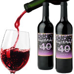 Etiqueta Para Botella De Vino 40th birthday party diamonds glitter purple black<br><div class="desc">An elegant, glamorous and girly 40th birthday wine or sparkling wine bottle label. Purple and black colored faux glitter with faux diamond sprinkle and a golden frame. Templates for a name, age 40 and a date. Date of birth or the date of the party/anniversary. With the text: Happy Birthday! White...</div>