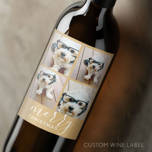 Etiqueta Para Botella De Vino 4 Collage de Fotos - Navidades modernas doradas