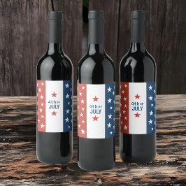 Etiqueta Para Botella De Vino 4 de julio Texto rojo, blanco y azul con estrellas