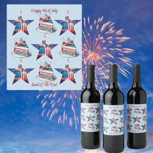 Etiqueta Para Botella De Vino 4 de julio "Tierra de los libres"