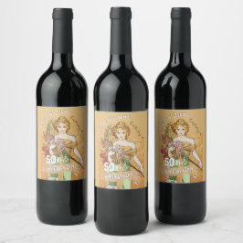 Etiqueta Para Botella De Vino 50.ª fiesta de cumpleaños, diosa de primavera, art