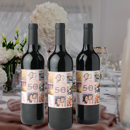 Etiqueta Para Botella De Vino 50.ª fiesta de cumpleaños personalizado collage de